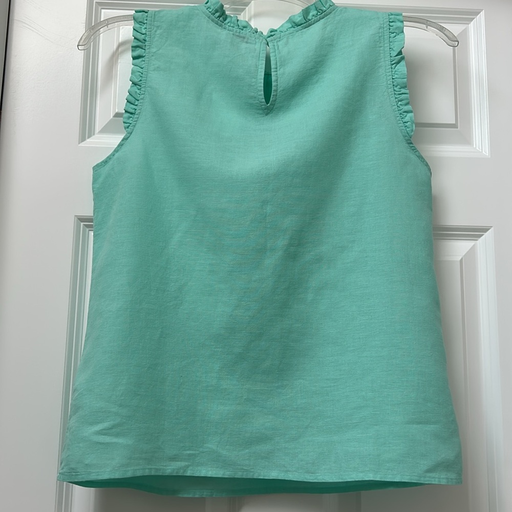 J. CREW NWT Mint Green Sleeveless Ruffle Top Size S Linen blend - Picture 2 of 7
